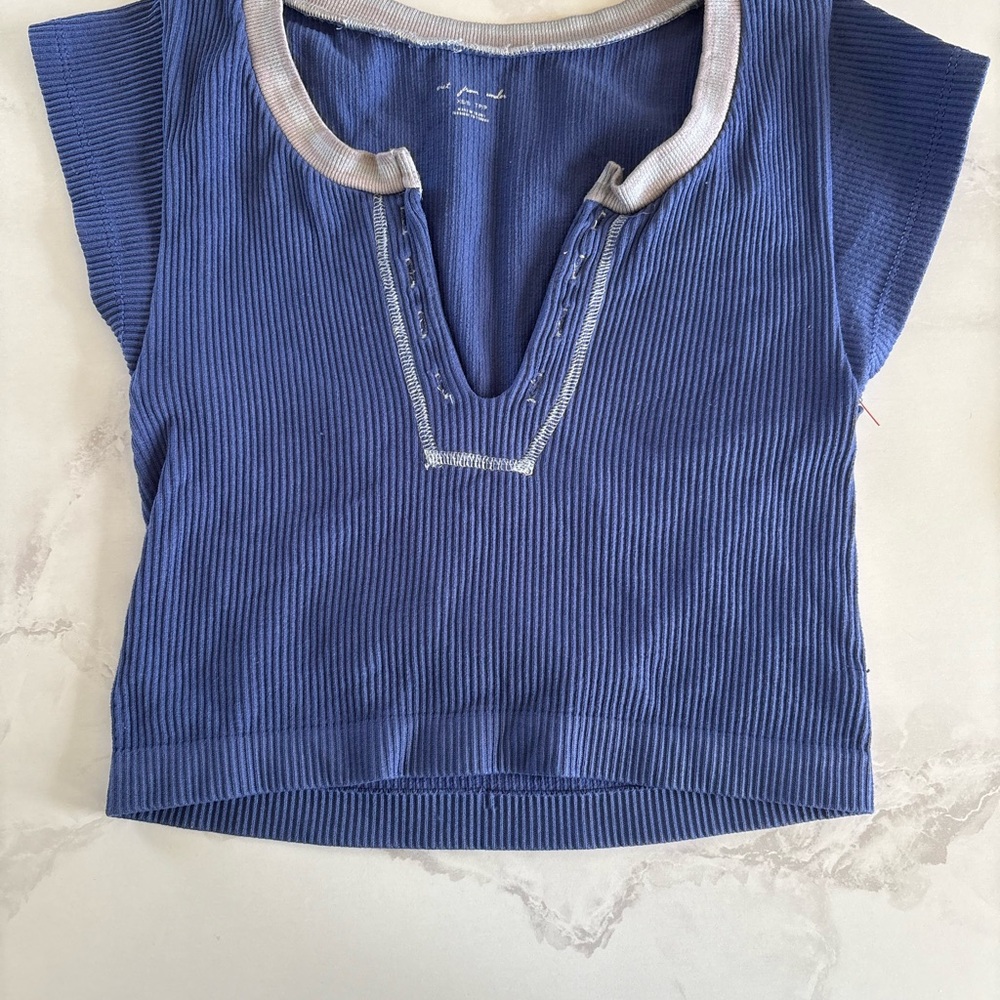 Out From Under by Urban Outfitters Navy Crop Top with Gray Trim